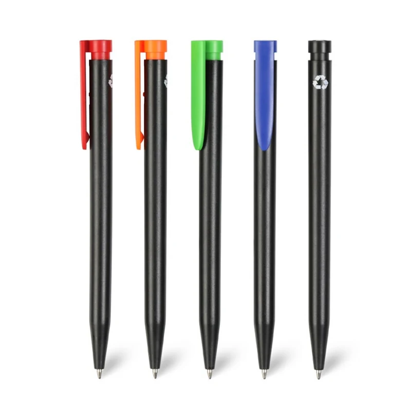 Black recycled-plastic pen bodies with different colour accents