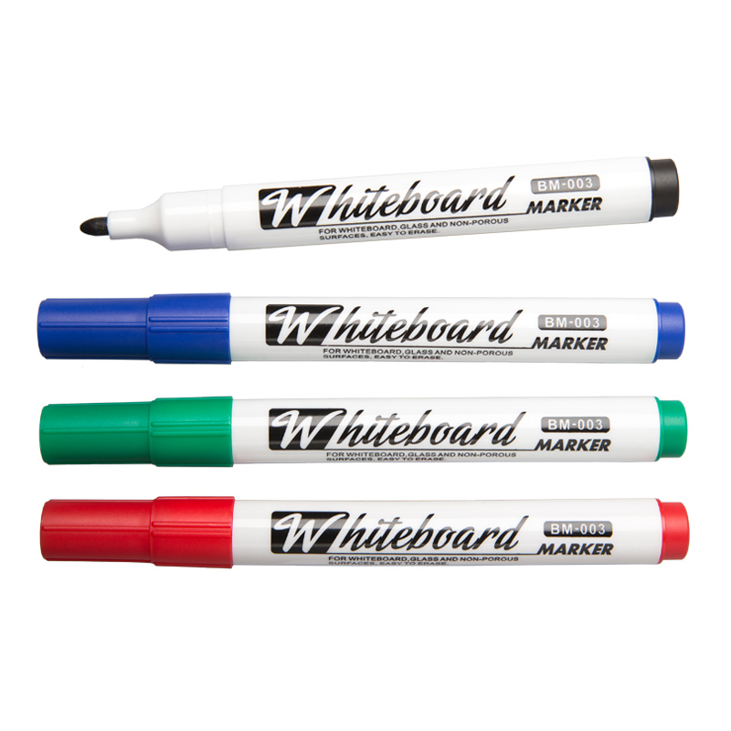 Four unmarked whiteboard-marker references in different cap colours