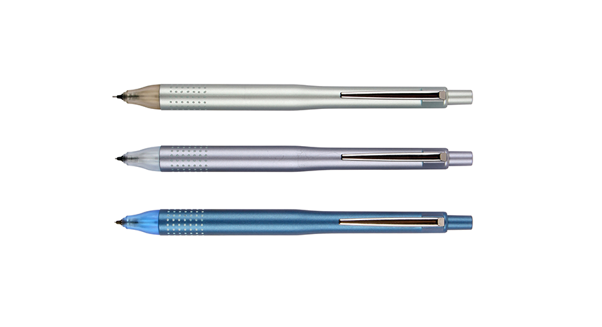 Three writing pencils in metallic-looking finishes