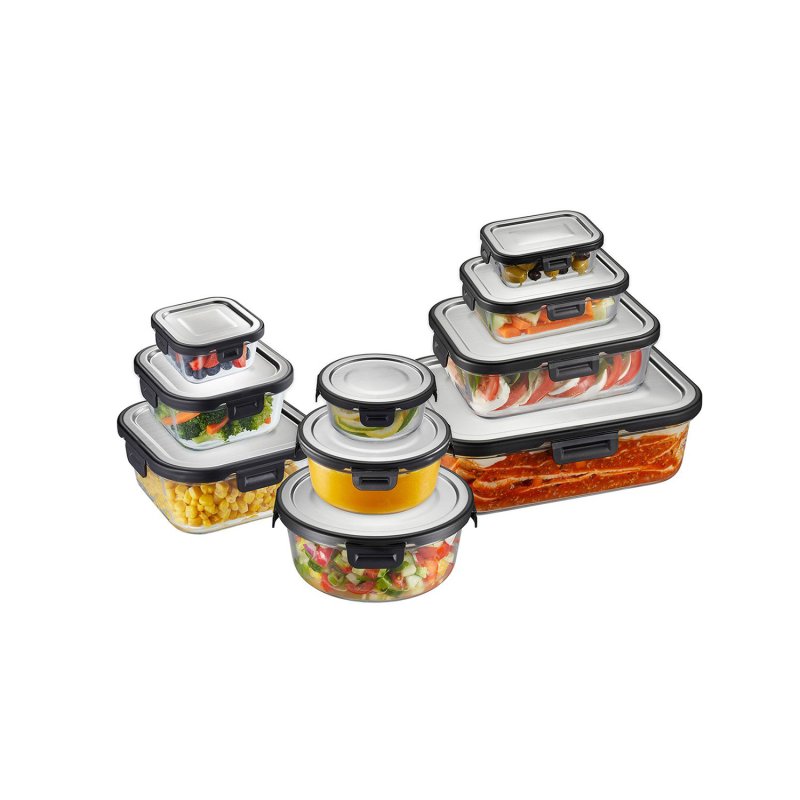 Stackable glass meal-container collection sourcing illustration