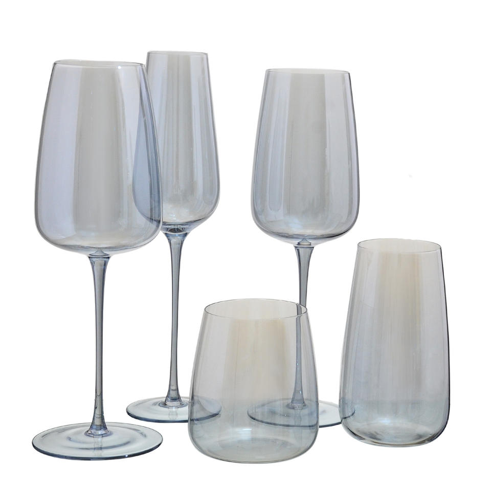 Cool-toned stemmed and stemless table glasses