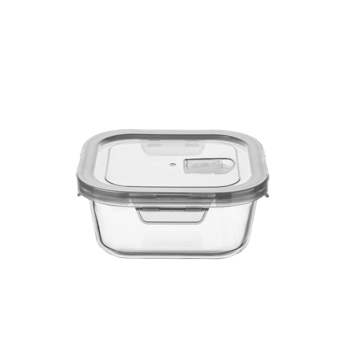Glass food-container reference with clip-style lid