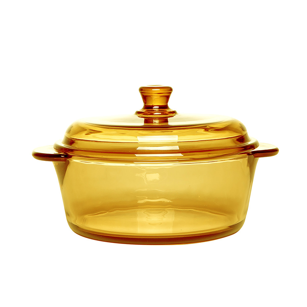 Amber glass casserole with handles and separate lid