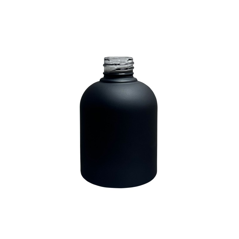 Empty matte black round glass fragrance bottle