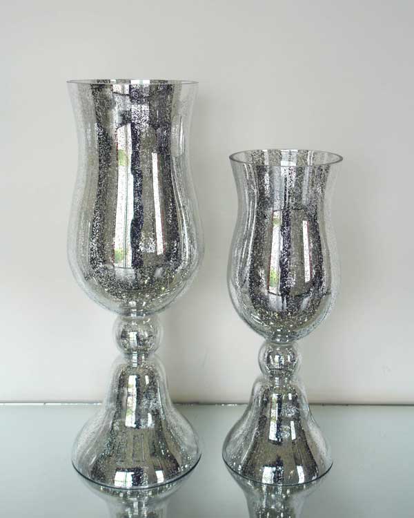 Reflective silver-colour speckled pedestal vases