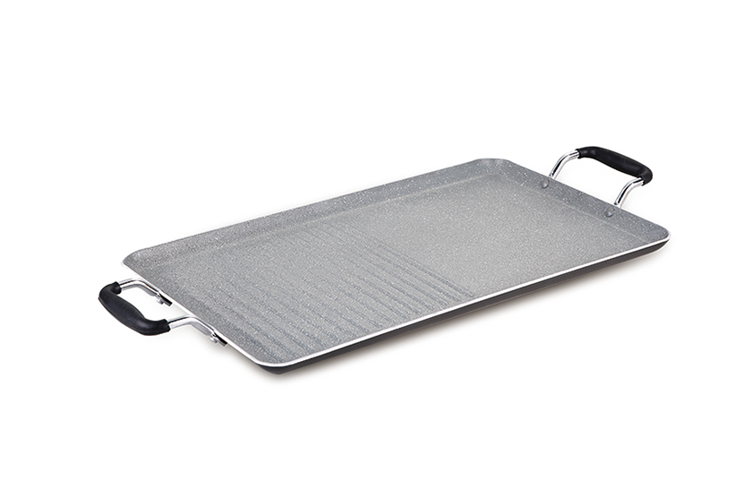 Dual-handle rectangular cooking plate sourcing illustration