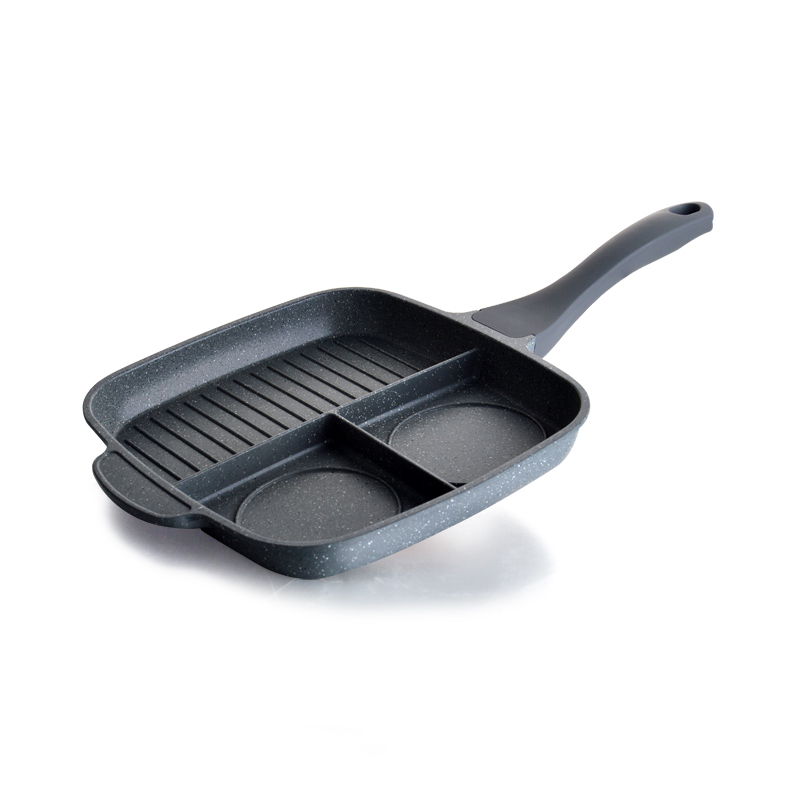 Divided grill-pan reference with separate cooking areas
