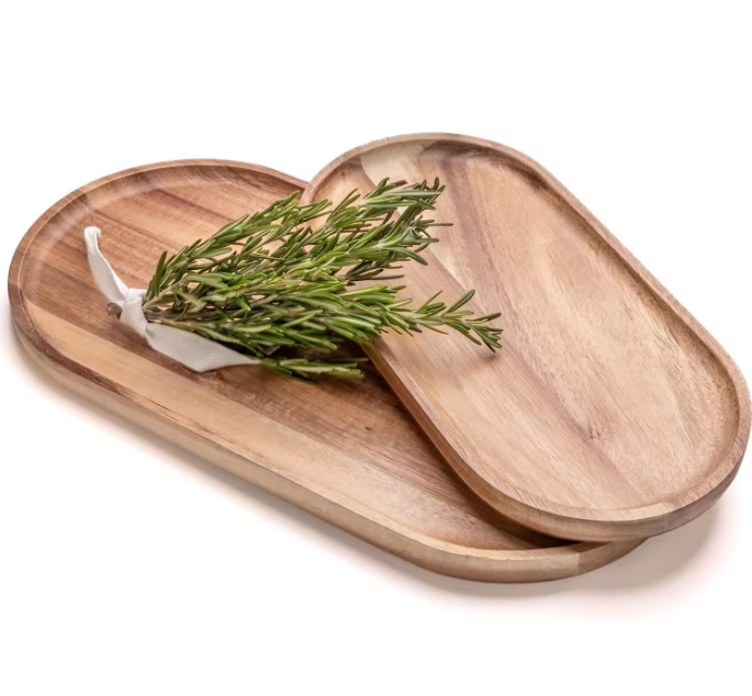 Oval wood-look serving-tray direction