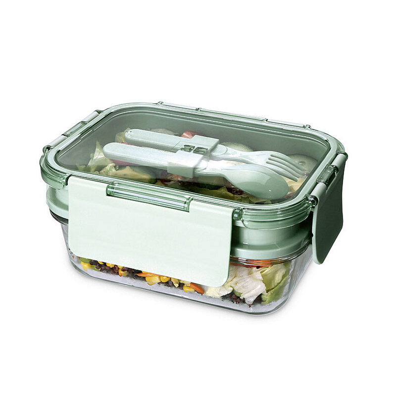 Stackable bento food container with retained cutlery