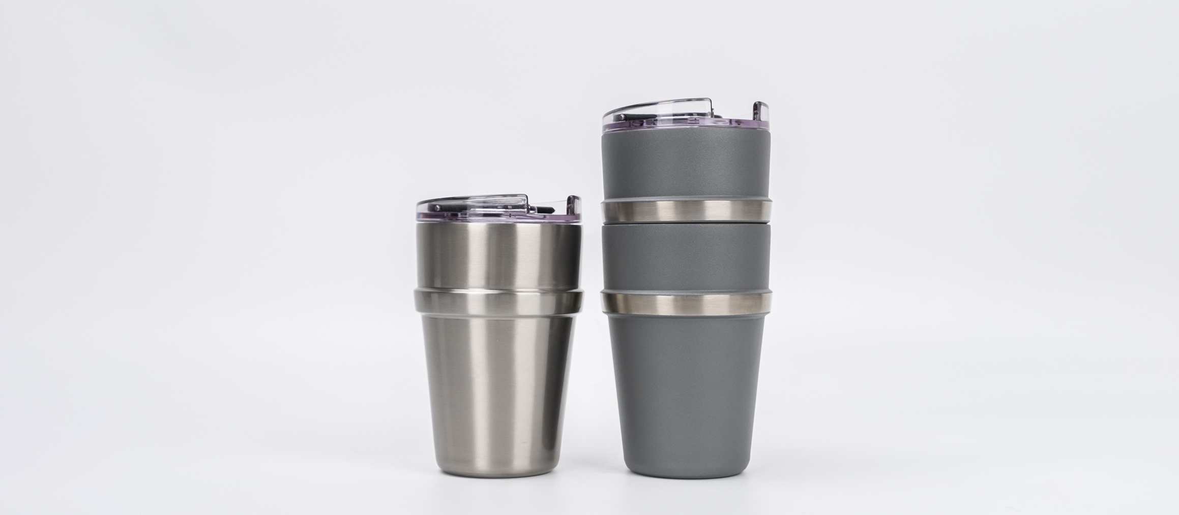Stackable steel cup directions with clear lids