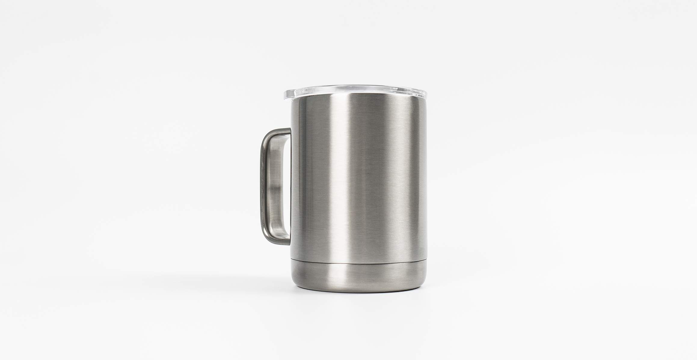 Stainless steel camp mug with handle and clear lid