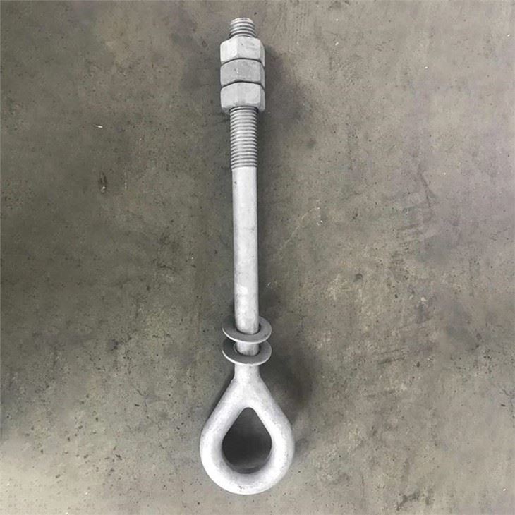 Plain metal eye bolt with nuts and washers