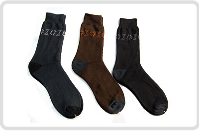 Dark socks with a patterned upper band